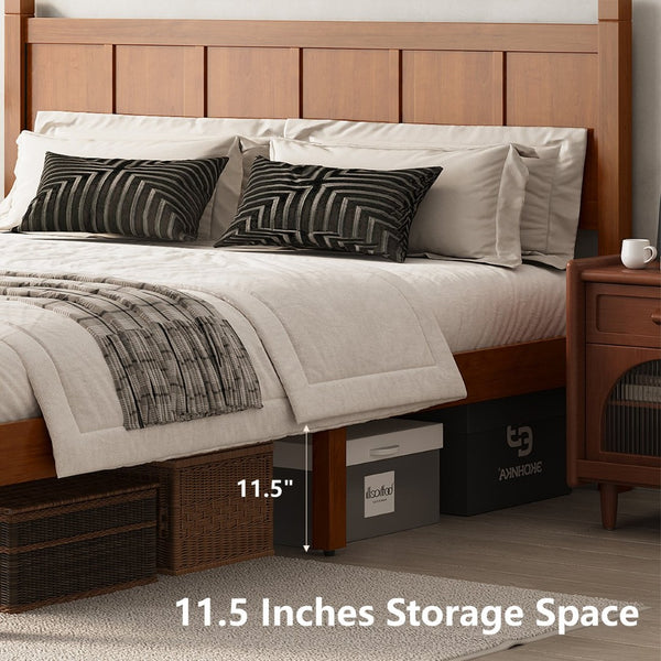 English Elm Queen Platform Bed Shaker Farmhouse Style with Vertical Slat Headboard and Wood Grain Finish Walnut N733P422480D
