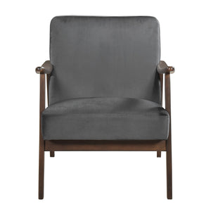 English Elm Mid-Century solid wood frame accent chair with textured fabric upholstery, walnut finish and plush foam cushioning Dark Gray 33 L x 26 W x 15.5 H B011P256602