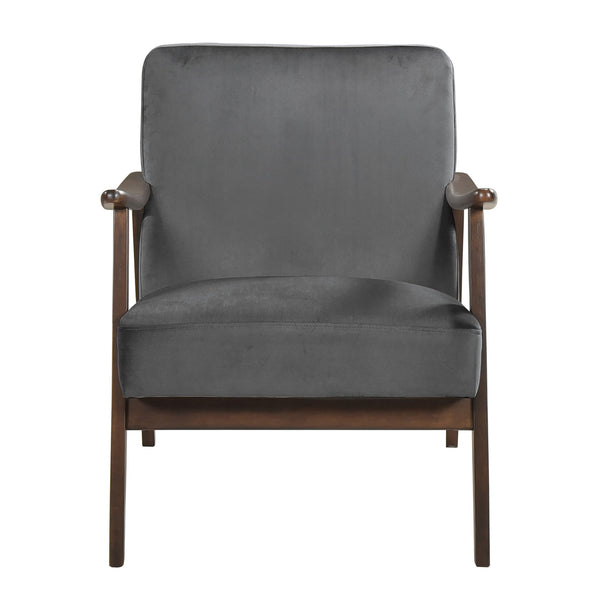 English Elm Mid-Century solid wood frame accent chair with textured fabric upholstery, walnut finish and plush foam cushioning Dark Gray 33 L x 26 W x 15.5 H B011P256602