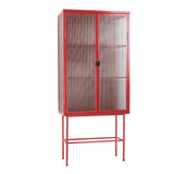 English Elm Retro Style Red Tall Freestanding Display Cupboard Stylish Fluted Glass Storage Cabinet With Glass Doors Three Detachable Shelves Bottom Space For Office Dining Room Living Room (Old Sku:W68751710)