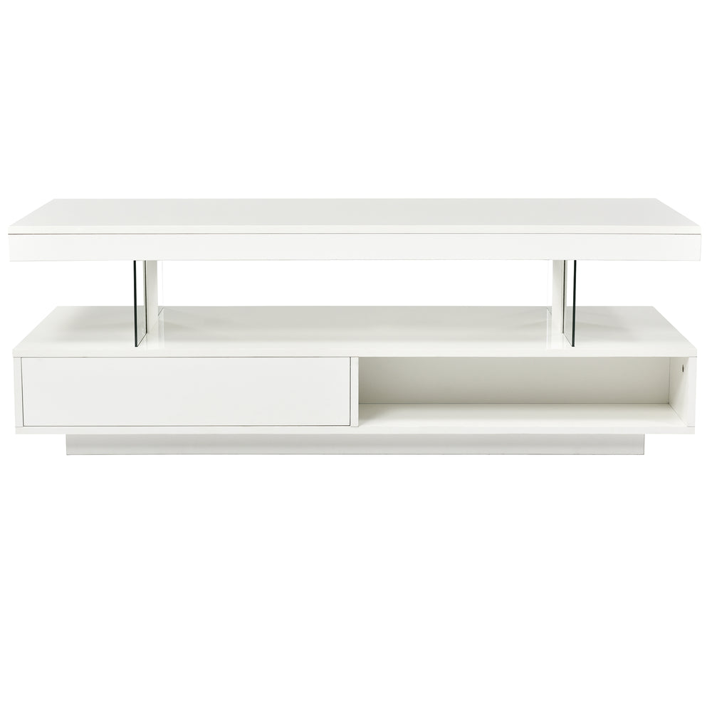 English Elm VIBE High Gloss LED Coffee Table with Hidden Storage, 2 Drawers & Display Shelves for Living Room White WF307038AAK