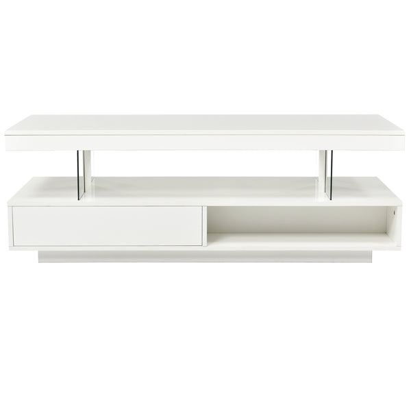 English Elm VIBE High Gloss LED Coffee Table with Hidden Storage, 2 Drawers & Display Shelves for Living Room White WF307038AAK