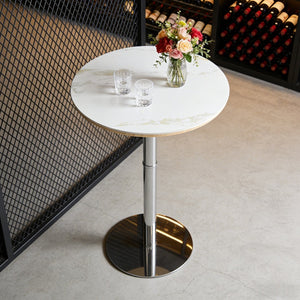 English Elm Rock Slab Round Bar Table with Gold Stainless Steel Base for Modern Home Entertaining W2920P443468