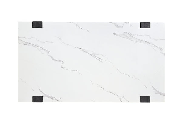 English Elm Modern 3pc Table Set with Faux Marble Tops and Two-Tone Finish, Sleek Contemporary Sofa Coffee End Tables 48" Black,White 52 L x 30 W x 11 H B2741S00693