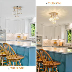 English Elm Modern Semi Flush Mount Crystal Ceiling Light - 3-Light Golden Fixture with Clear Prismatic Shades for Bedroom Hallway Kitchen Bath W2738P185420