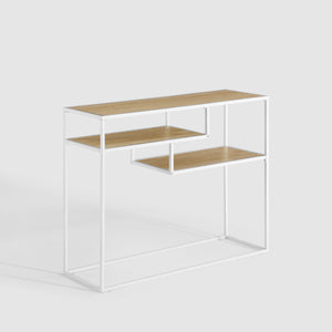 42" Metal and Wood Tiered Shelf Entry Table Coastal Oak, White MAYL2KCOW Walker Edison