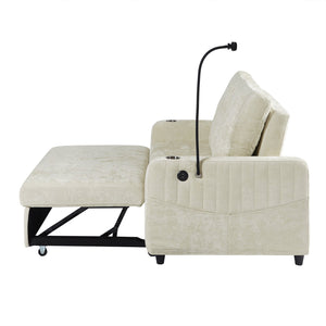 English Elm 53.9" Modern Loveseat Pull-Out Sofa Bed with Adjustable Backrest, Cup Holders, USB Charging Ports & Storage Beige N719S001650A
