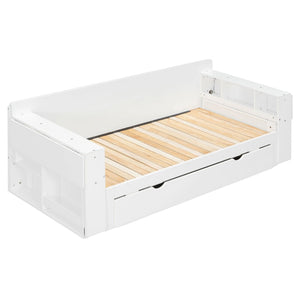 English Elm Queen Daybed with Hydraulic Desk Storage Drawers and Convertible Sofa for Small Spaces White LT000272AAK