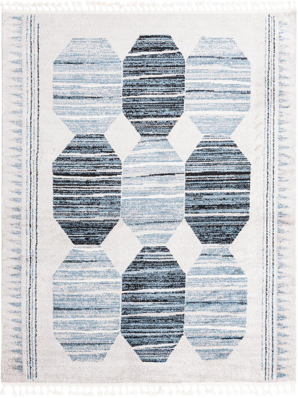 Unique Loom Aramis Maxi Machine Made Tribal Rug Blue, Black/Ivory/Gray 7' 10" x 10' 0"