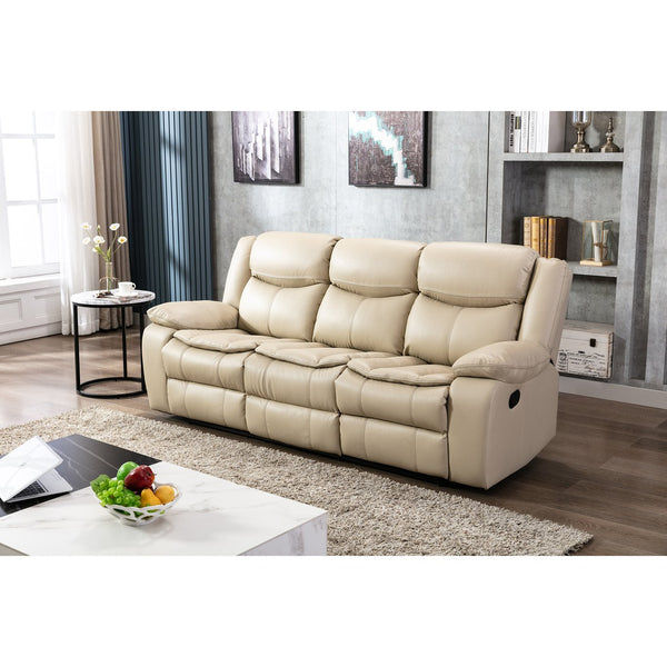 English Elm 1+2+3 Leather reclining sectional set with pocket springs, pillow-top arms, storage, solid frame comfort Cream W791S00004