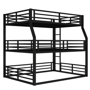 English Elm Full/Full Xl Over Queen Metal Triple Bunk Bed With Safety Guardrails – Heavy-Duty, Noise-Reducing Design W1580S00175