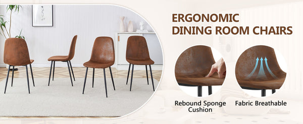 English Elm Table Set With 71" Walnut Grain Dining Table & 8 Brown Techno-Fabric Chairs – Modern Style Upgrade! W1151S04291-GIGA