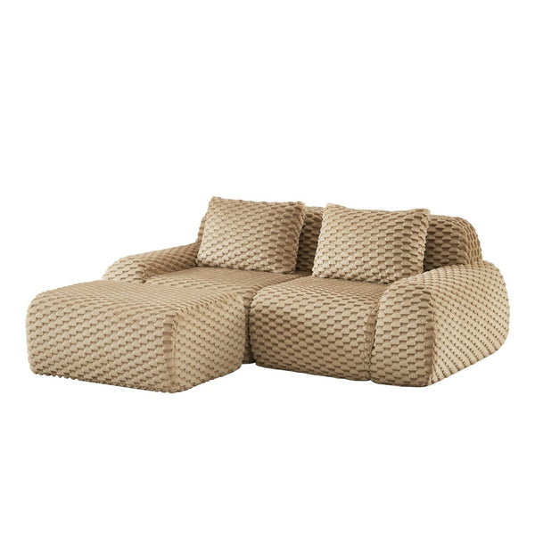 English Elm 82" Modular L-shaped Sectional Sofa Flannelette Upholstered with Movable Ottoman Living Room Light Camel W714S01510