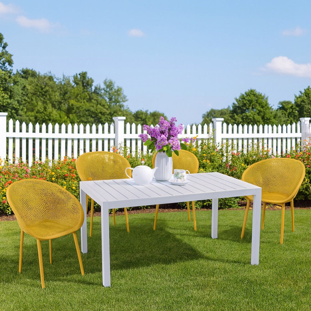 English Elm 2-Pack Modern Lounge Chairs with 55" Long Table – All-Weather PP & Metal, UV-Resistant, Ergonomic Comfort Earthy Yellow,White W3450S00006
