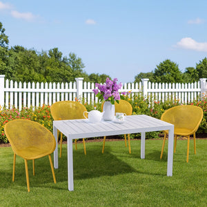 English Elm 2-Pack Modern Lounge Chairs with 55" Long Table – All-Weather PP & Metal, UV-Resistant, Ergonomic Comfort Earthy Yellow,White W3450S00006