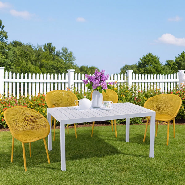 English Elm 2-Pack Modern Lounge Chairs with 55" Long Table – All-Weather PP & Metal, UV-Resistant, Ergonomic Comfort Earthy Yellow,White W3450S00006