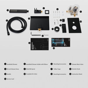 English Elm Male Npt Tub Faucet Set - Matte Black Wall-Mount Shower With Handheld, Solid Brass Waterfall Design T3177P272087