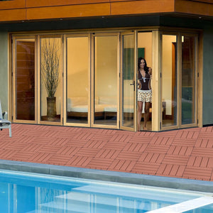 English Elm Plastic Interlocking Deck Tiles Hardwood Look Waterproof Patio Pool Outdoor 44 Sqft W2882P204558