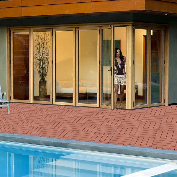 English Elm Plastic Interlocking Deck Tiles Hardwood Look Waterproof Patio Pool Outdoor 44 Sqft W2882P204558