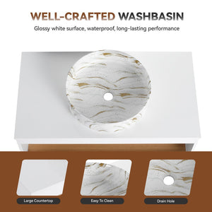 English Elm 36" Floating Bathroom Vanity Light Oak Modular Cabinet with Gel Coat Integrated Sink Gold+White,White + Light Oak W3450S00063
