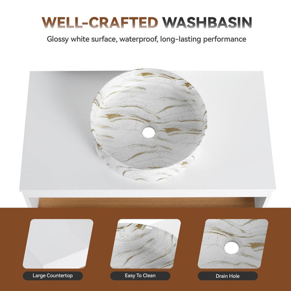 English Elm 36" Floating Bathroom Vanity Light Oak Modular Cabinet with Gel Coat Integrated Sink Gold+White,White + Light Oak W3450S00063