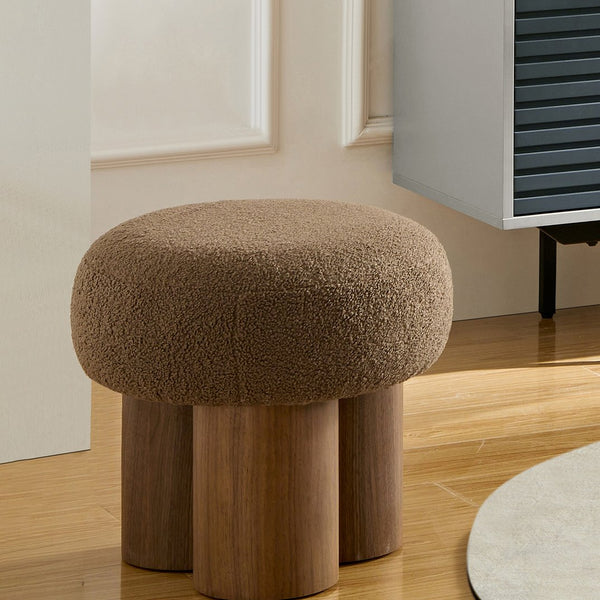 English Elm W8017-1 Plush mushroom stool with walnut veneer barrel base, compact footstool and kids' play seat Brown W2085129974