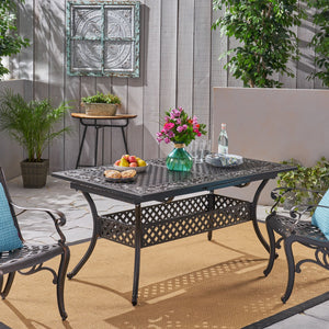 English Elm Christopher Knight Home® - PHOENIX Expandable Dining Table in Natural Copper Finish — Cast Aluminum, Lattice-Botanical Design, Extends to 84" for Outdoor Gatherings 64076.00