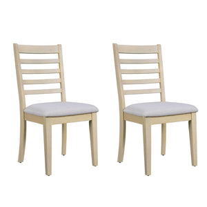 English Elm Farmhouse Ladder Back Dining Chairs Rubberwood Frame Upholstered Seat Set of 2 Natural+Beige N752P272064N