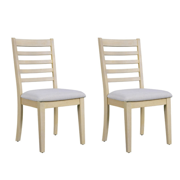 English Elm Farmhouse Ladder Back Dining Chairs Rubberwood Frame Upholstered Seat Set of 2 Natural+Beige N752P272064N