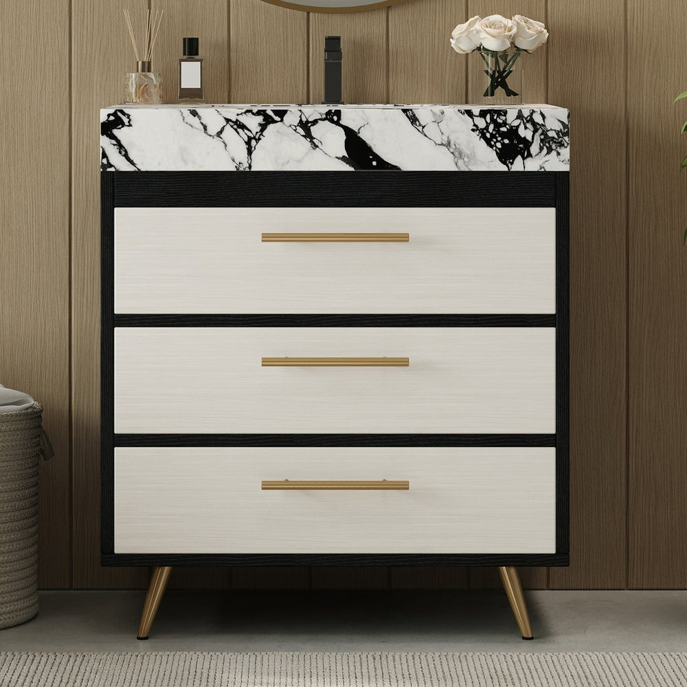English Elm Modern Freestanding Bathroom Vanity with Sintered Stone Top and Golden Steel Legs W3136S00050