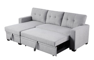 English Elm Convertible Upholstered Sectional Sofa with Pull-out Chaise Sleeper and Storage Light Gray B2730S00003