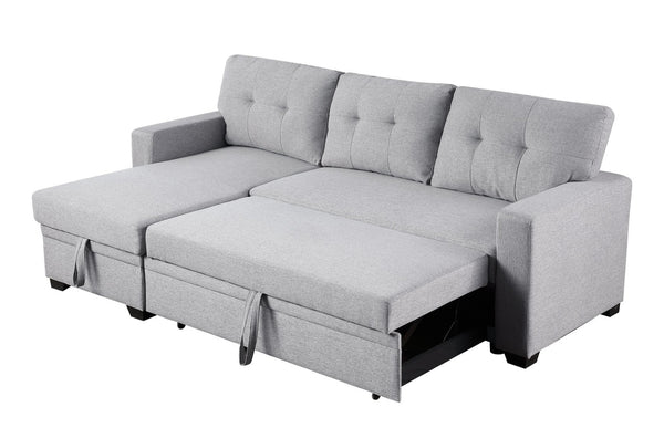 English Elm Convertible Upholstered Sectional Sofa with Pull-out Chaise Sleeper and Storage Light Gray B2730S00003