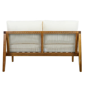 English Elm Outdoor Acacia Wood Loveseat Set with Rope Woven Panels and Matching Coffee Table Beige,Teak N768P408131T