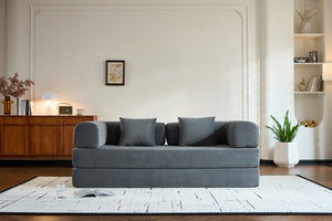 English Elm Convertible Sleeper Sofa Bed with Corduroy Upholstery, 4‑in‑1 Folding Couch Mattress, Space‑Saving Lounge Gray W3434P346243