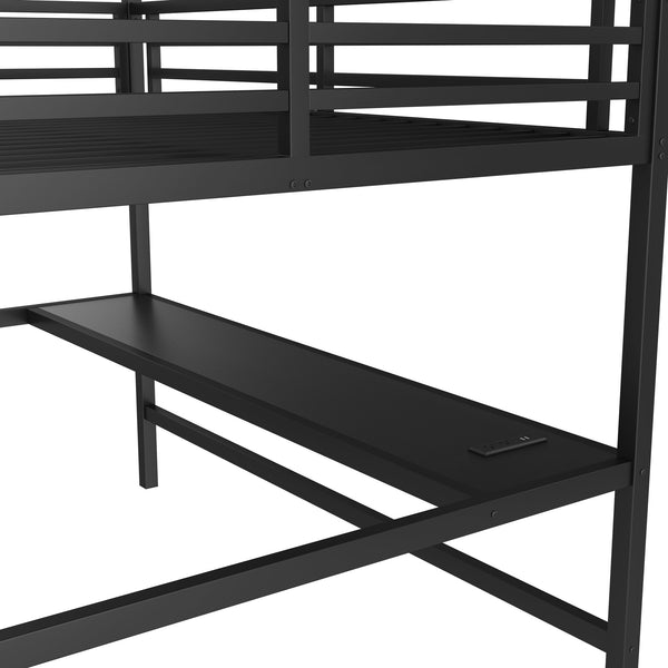 English Elm Metal Queen Size Loft Bed With Integrated Desk, Led Lighting, Power Outlet & Space-Saving Design W1580S00182