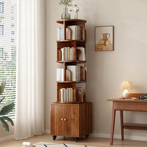 English Elm Rotating 360° Corner Bookshelf - 5-Tier Compact Storage Rack With Drawer For Small Spaces, Walnut W2641P329220-GIGA