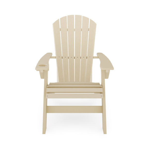 English Elm Adirondack Hdpe Poly Lumber Chair with Cup Holder for Patio Garden Poolside Beige B195P198768