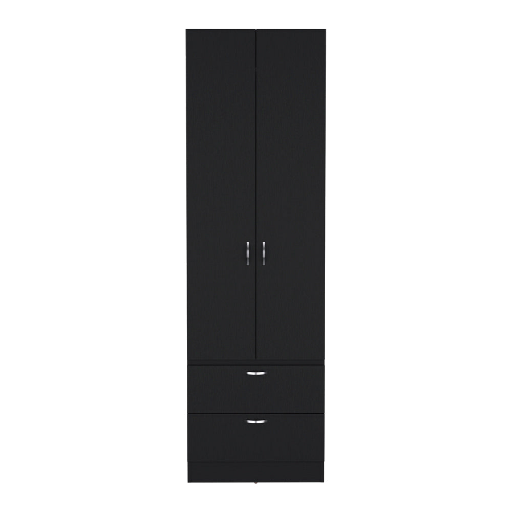 English Elm Armoire Marlton Black Bedroom Cabinet with Hanging Rod, Shelf & 2 Drawers — Durable Engineered Wood B092P191174