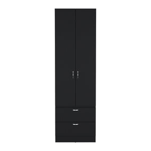 English Elm Armoire Marlton Black Bedroom Cabinet with Hanging Rod, Shelf & 2 Drawers — Durable Engineered Wood B092P191174