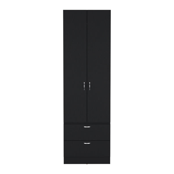 English Elm Armoire Marlton Black Bedroom Cabinet with Hanging Rod, Shelf & 2 Drawers — Durable Engineered Wood B092P191174