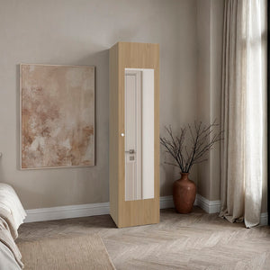 English Elm Jasmine Mirrored Wardrobe with Beige Finish and Four Shelf Storage for Small Spaces B092P474467