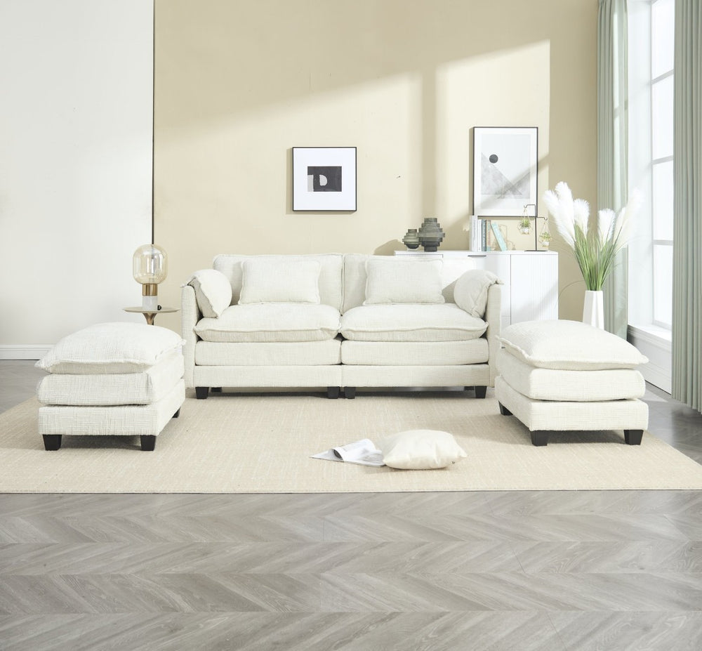 English Elm United Cozy Two-Seat Chenille Sofa With Detachable Armrests, Footstools, And Side Pockets For Comfort P2 W1568S00137-GIGA