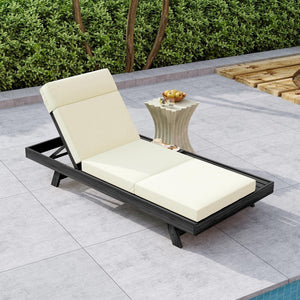 English Elm Lounge Chaise Outdoor Acacia Wood Slatted Frame with Water Resistant Cushion Resort Style Beige,Black N770P442B67B