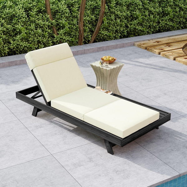 English Elm Lounge Chaise Outdoor Acacia Wood Slatted Frame with Water Resistant Cushion Resort Style Beige,Black N770P442B67B