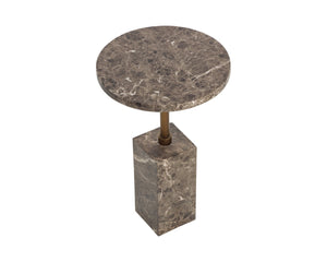 Sunpan MIZANI End Table - Sculptural Concrete Design with Dark Marble Look and Antique Brass Finish Brown 112723