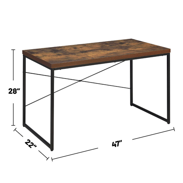 English Elm Rectangular Writing Desk With Weathered Oak Top & Black Metal Legs - Stylish Industrial Design B016P311298-GIGA