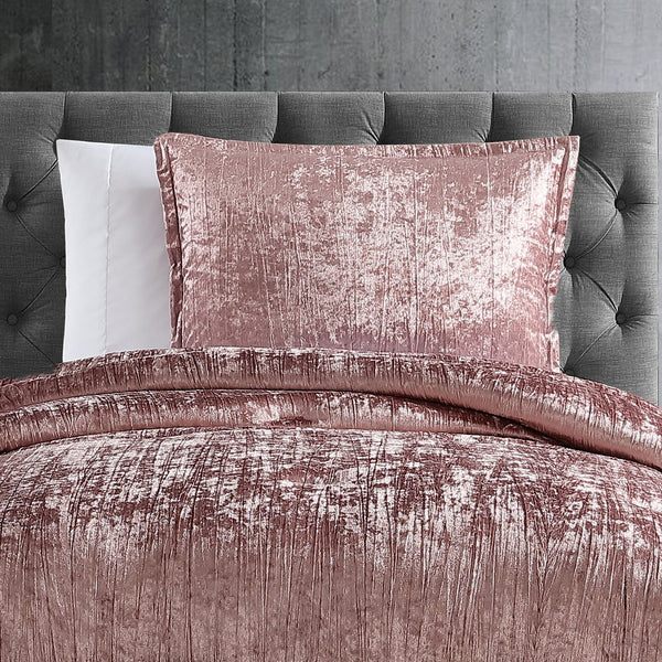 English Elm Turin Crinkle Velvet 2-Piece Comforter Set Twin with Coordinating Sham, Brushed Polyester Backing, Textured Luxury Blush B340P341986