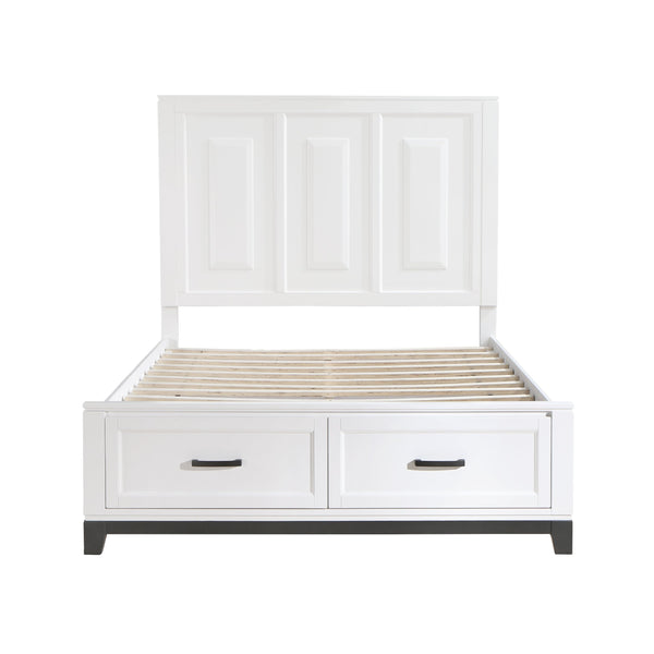 English Elm White Garretson Queen Platform Bed with Built-In Storage Drawers Rustic-Transitional Wood Frame White 71.25 L x 38.5 W x 4.5 H B011S01491