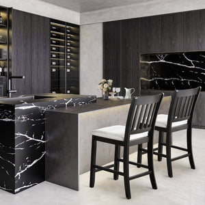 English Elm Casual Rubberwood Dining Chairs Set of 2 in Black with Linen Seats, Slatted Back, Comfortable Seating W2170140356