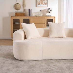 English Elm Crescent-shaped Chenille Sofa Curved Low-back Two-seater with Cloud-like Deep Cushions White W2012P375741